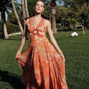 $595 MY BEACHY SIDE Begonia Cut-Out Dress in Gold Flame NWT Size Medium